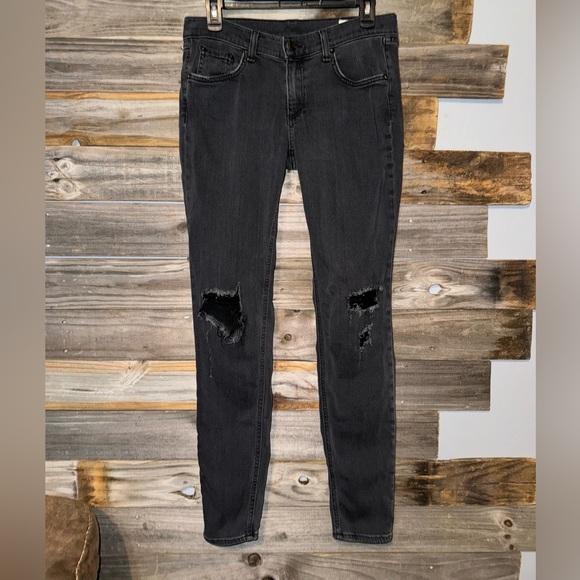 Rag & Bone Skinny Jeans Women's 29 Black Stretch Denim Low Rise Distressed Pants - Picture 1 of 8